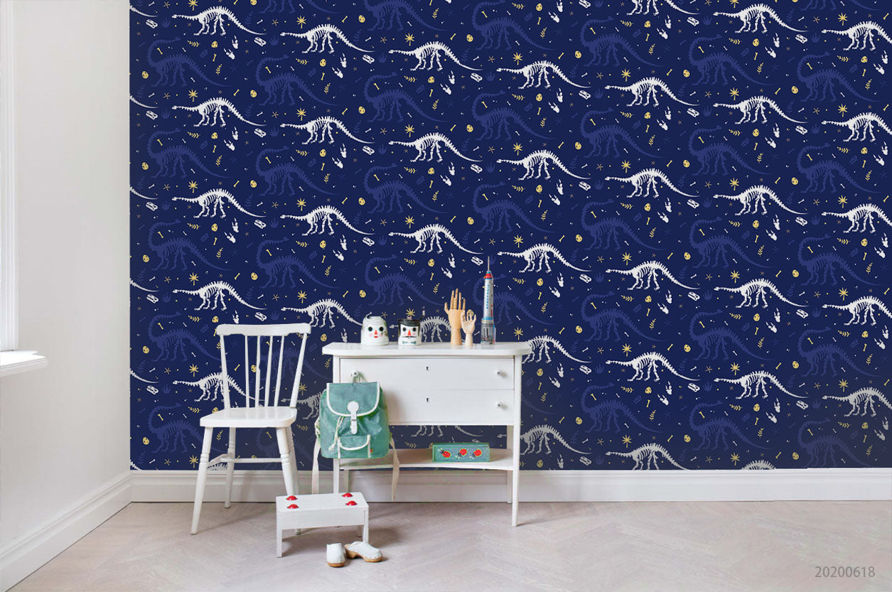 3D Dinosaur Fossil Blue Wall Mural Wallpaper A133 Lqh