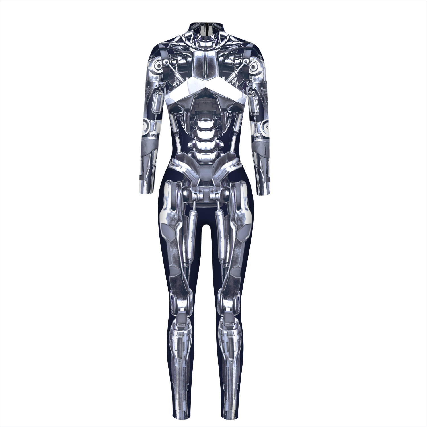 VIP FASHION Female Halloween Costume For Women Cosplay Robot Printed Costumes Jumpsuit Skull Carnival Costume Bodysuit Rompers alx