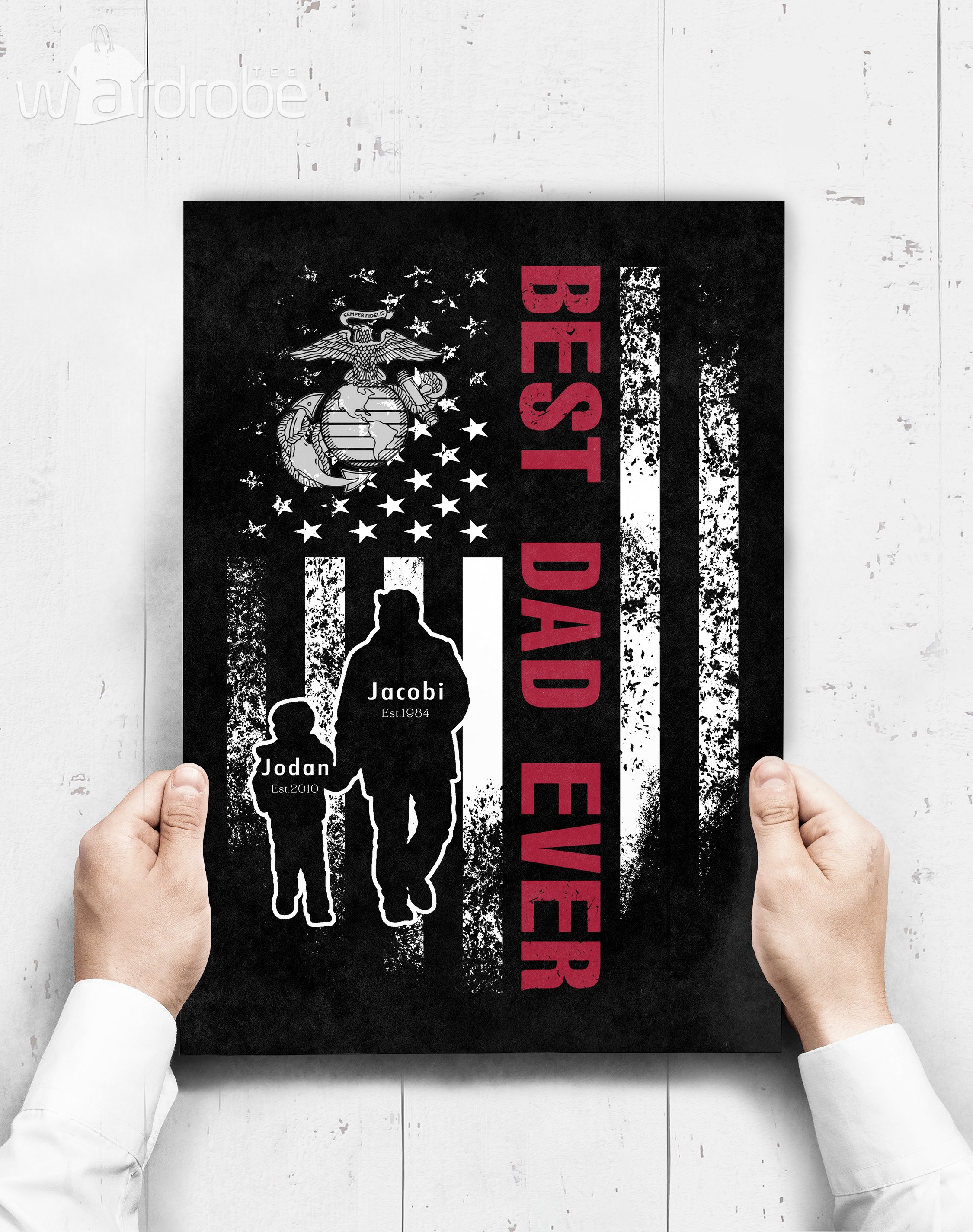 Personalized Father’s Day Gift Custom Poster Prints Wall Art Dad And Son United States Marine Veteran