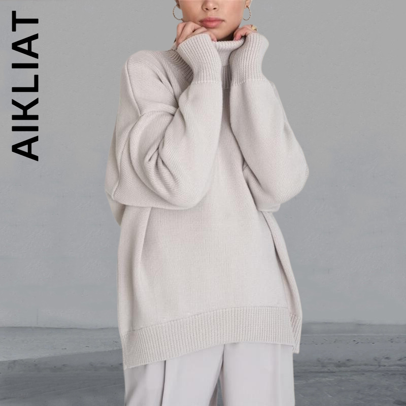 Aikliat Turtleneck New Women Sweater Knitted Sexy Soft Sweaters Ladies Vintage Basic Knit Sweater Cheap Pullover Women Clothing alx