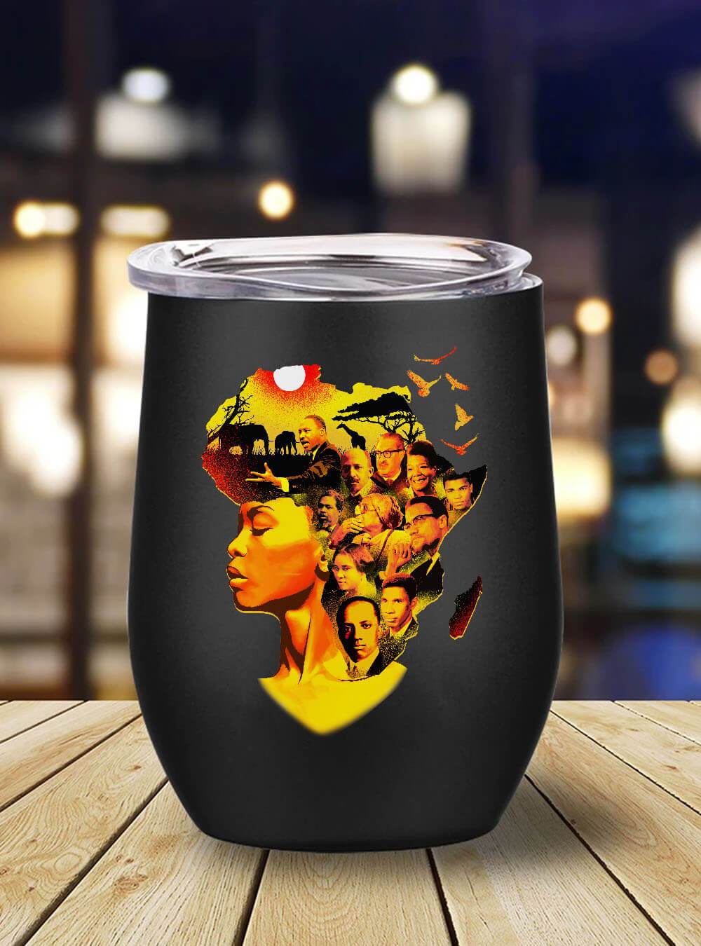 African American Tumbler Beatiful Afro Girl Famous Pro Black Art Stainless Steel Wine Tumbler Mug Black History Month Gift Ideas BPS4521