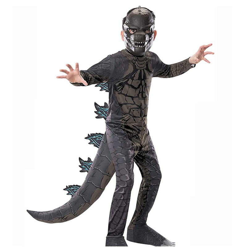 Boy Anime Cosplay Dinosaur Costume with Mask Roleplay Jumpsuit Kids Party Stage Costume Children’s Day Gift Performance Costume alx