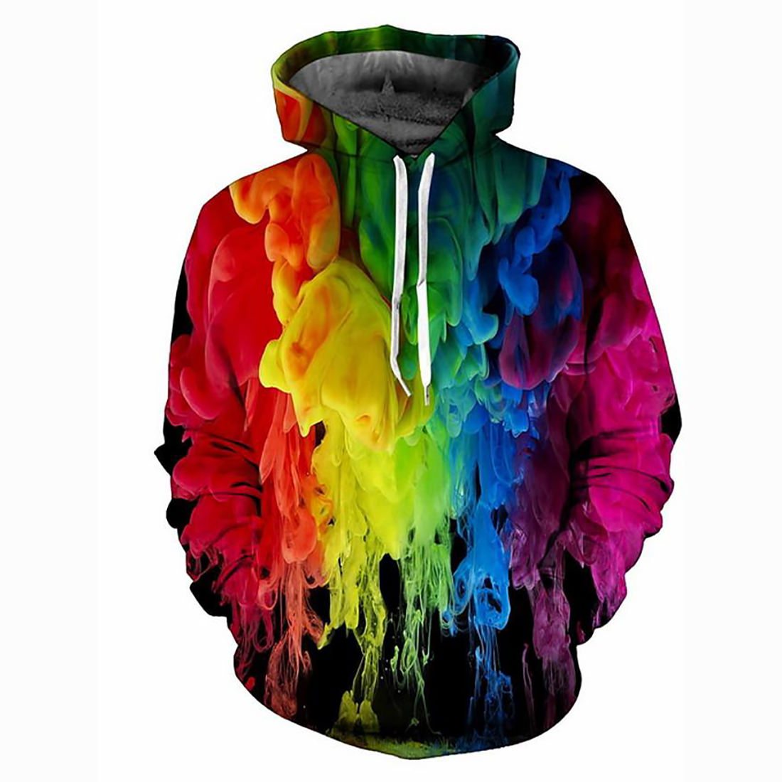 3D Printed Patchwork Rainbow Hoodie – Hooded Casual Pullover