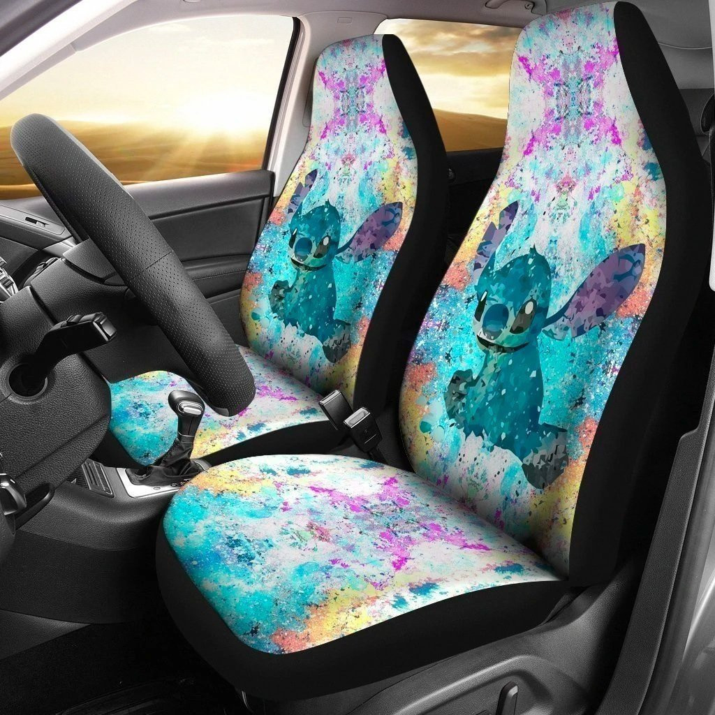 Stitch Watercolor Car Seat Covers Fan Gift Idea – Seat Covers With Leather Pattern Print Will Get 2 Pcs