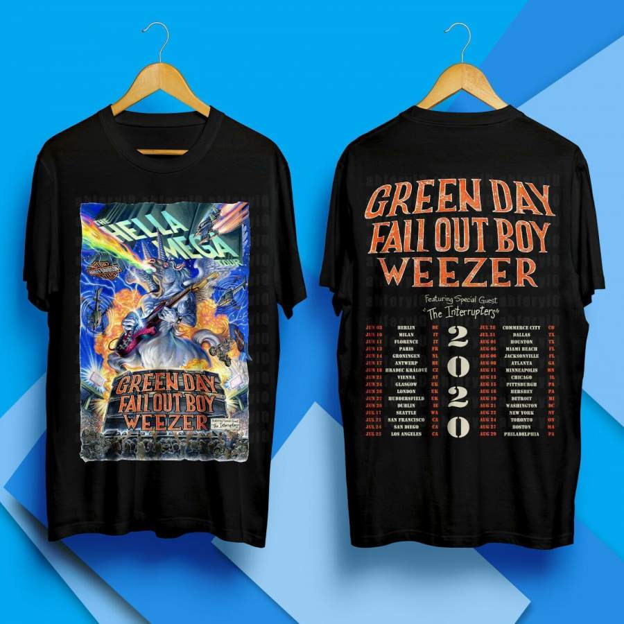 The Hella Mega World Tour 2020 W – Green Day, Fall Out Boy Etc Black T-Shirt