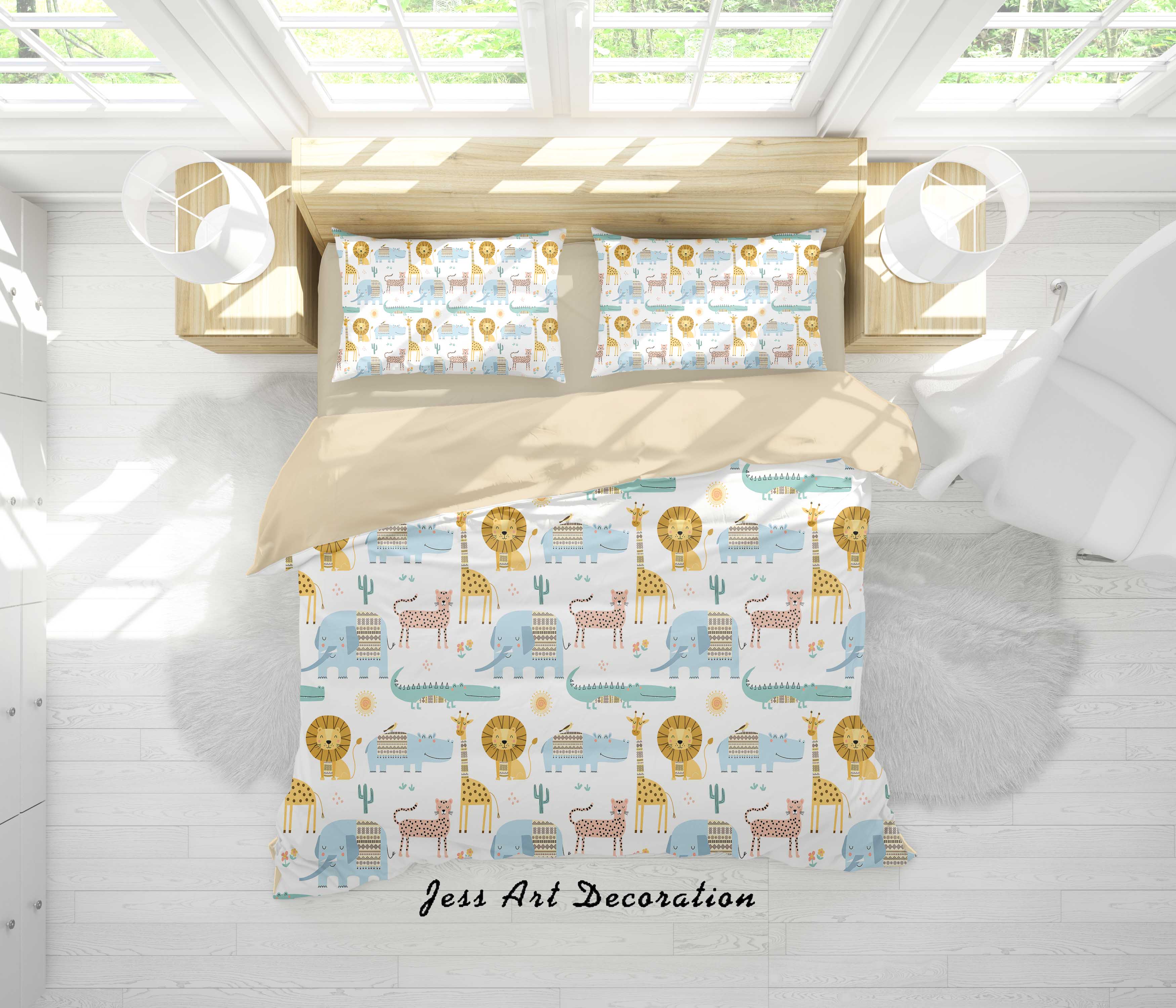 3D Cartoon Animal Lion Giraffe Quilt Cover Set Bedding Set Duvet Cover Pillowcases A304 Lqh