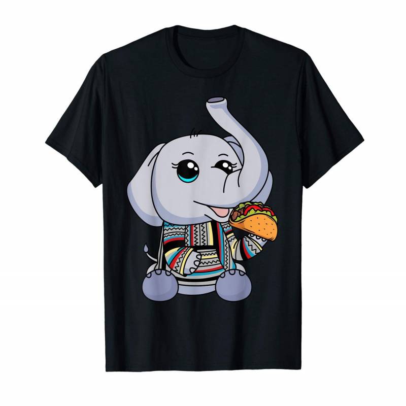 Baby Elephant Eating Taco Kawaii Eyes Mexican Baja For Girls T-shirt