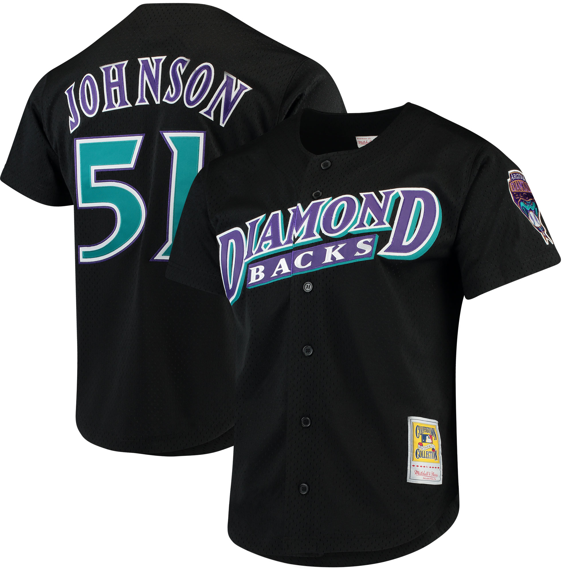 Randy Johnson Arizona Diamondbacks Mitchell & Ness Cooperstown Collection Mesh Batting Practice Button-Up Jersey – Black