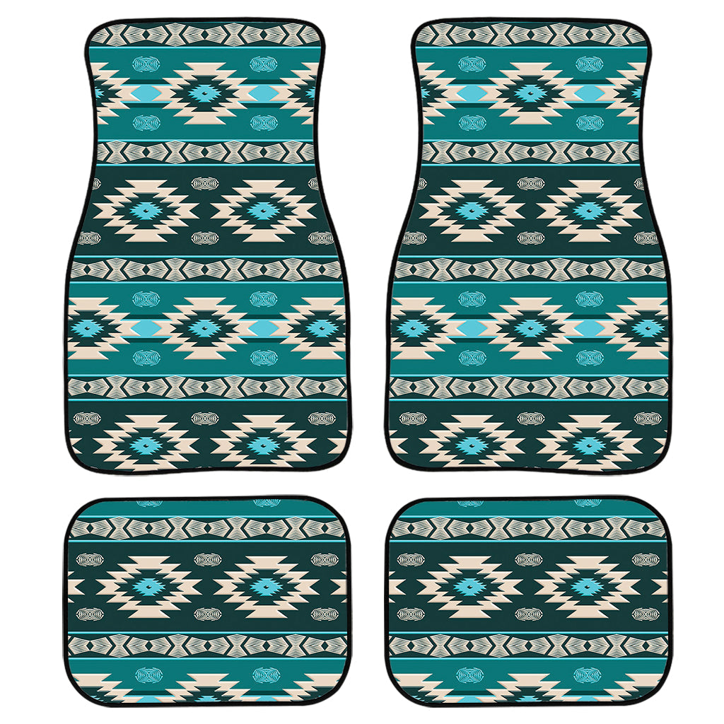 Teal Southwestern Navajo Pattern Print Front And Back Car Floor Mats, Front Car Mat