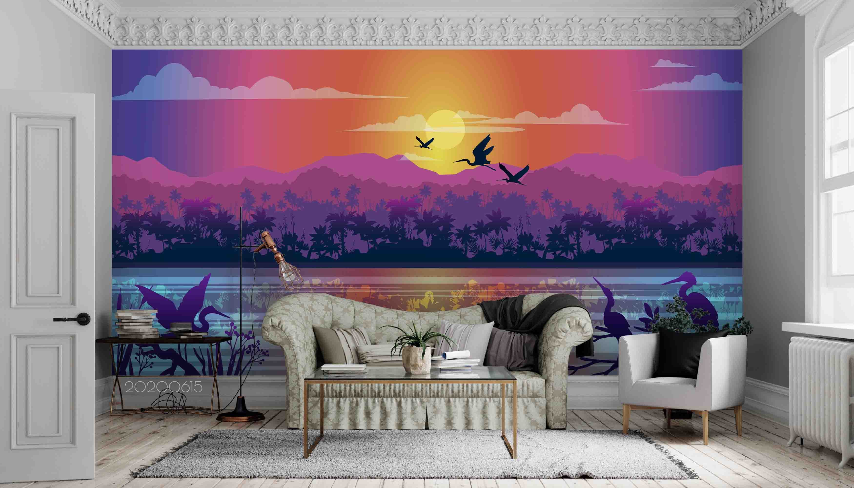 3D Sunset Colorful Scene Animal Wall Mural Wallpaper Lxl 44