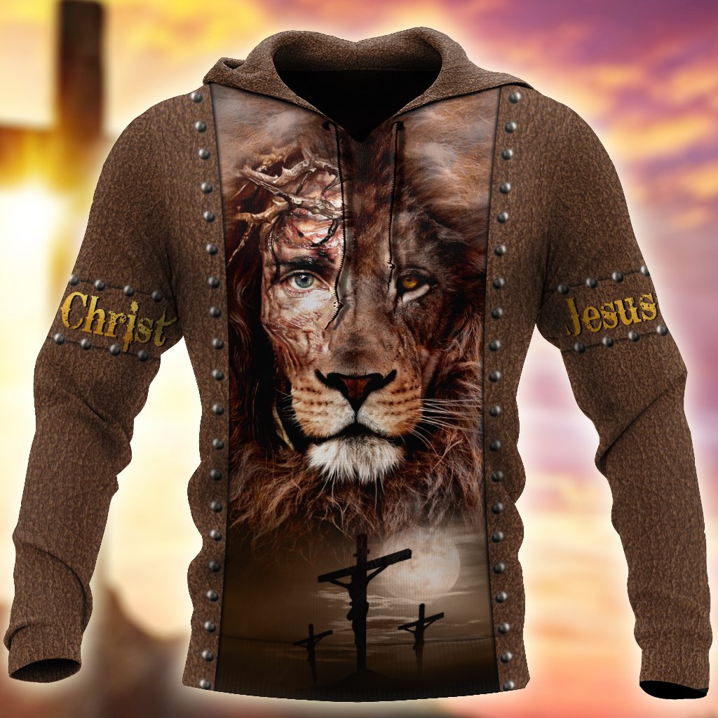 Unifinz Jesus Shirt Jesus Christ Half Face Lion Brown Leather T-Shirt Jesus Hoodie Christian Apparel 2022