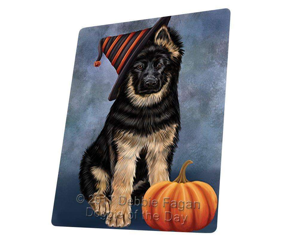 Happy Halloween German Shepherd Dog Wearing Witch Hat With Pumpkin Art Portrait Print Woven Throw Sherpa Plush Fleece Blanket