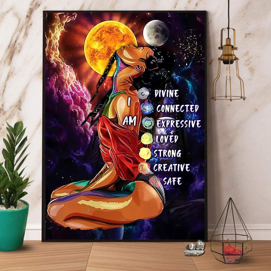 Yoga Practitioner I Am Divine Connected Expressive Black Girl Paper Poster No Frame/ Wrapped Canvas Wall Decor Full Size