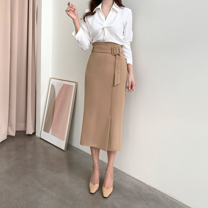 Women 2020 Autumn Winter New Fashion Skirts with Belt Female Slim Package Hip Skirts Ladies High Waist Midi Skirts M280 alx