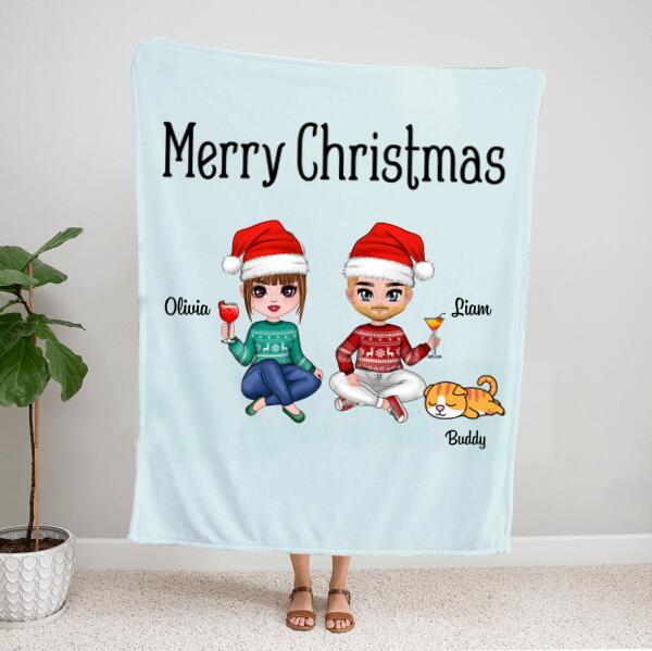 Personalized Christmas Cat Blanket – Christmas Gifts For Couples – Up To 4 Cats