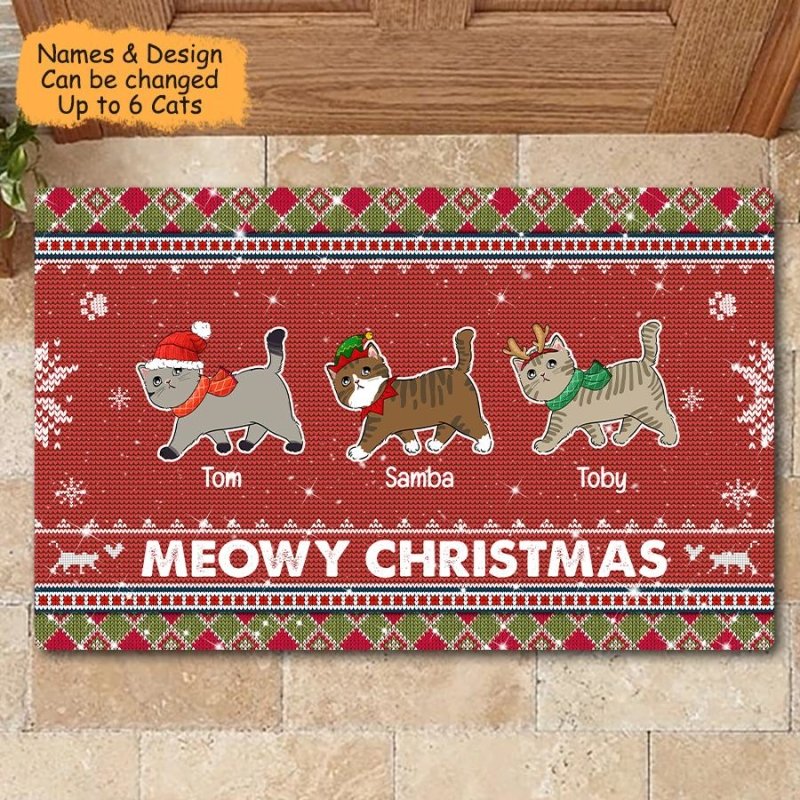 Cat Mom Sweater Pattern Personalized Christmas Doormat