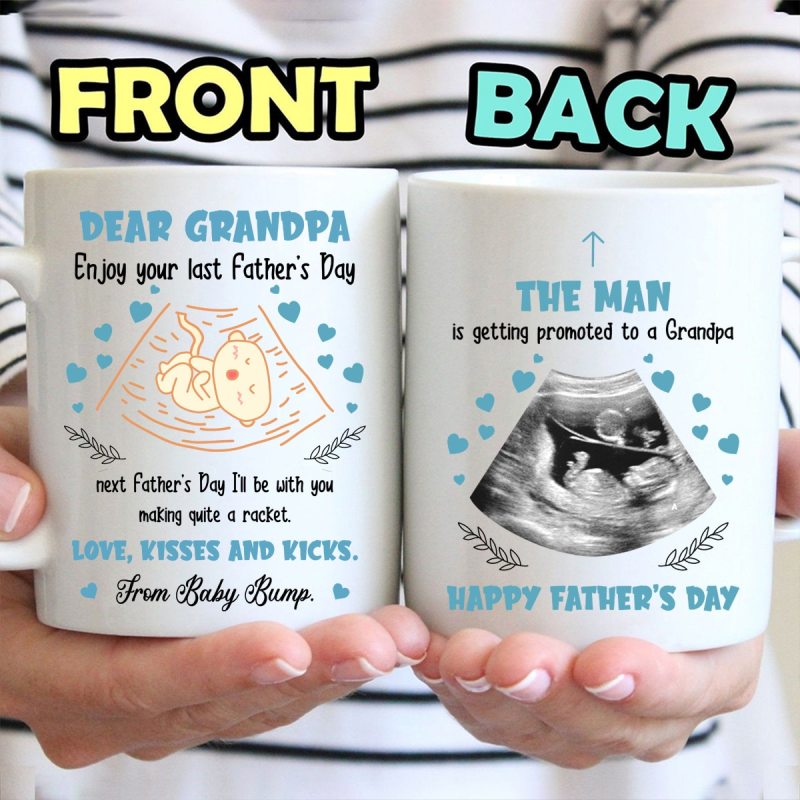 Personalized The Man Is Getting Promoted To A Grandpa Mug – Ultrasound Photo Mug For New Grandpa