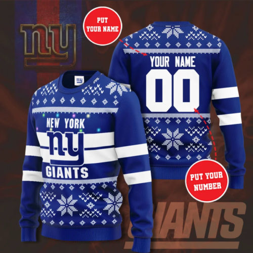 New York Giants Custom Name Number Gift For Fan Ugly Wool Sweater Christmas