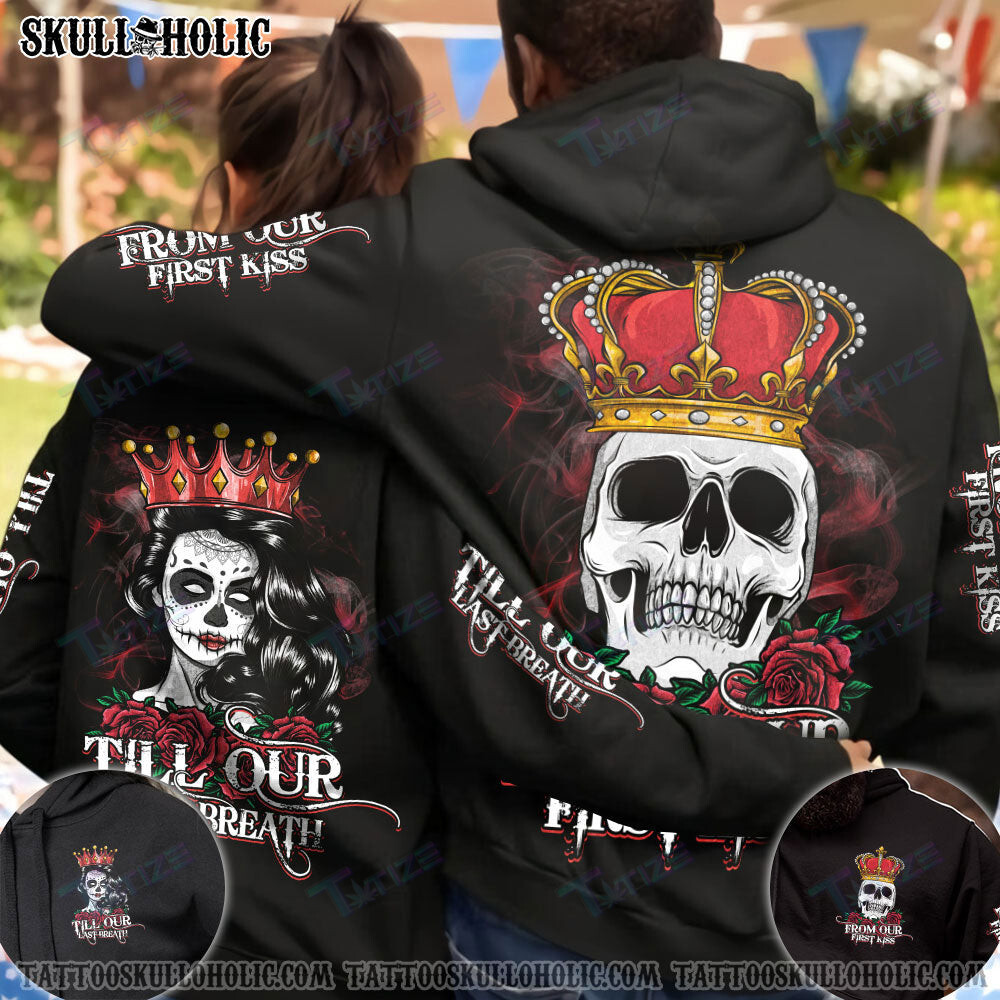 Matching Couple Shirt King Queen First Kiss Last Breath Couple 3D All Over Printed Shirt, Sweatshirt, Hoodie, Bomber Jacket Size S – 5Xl