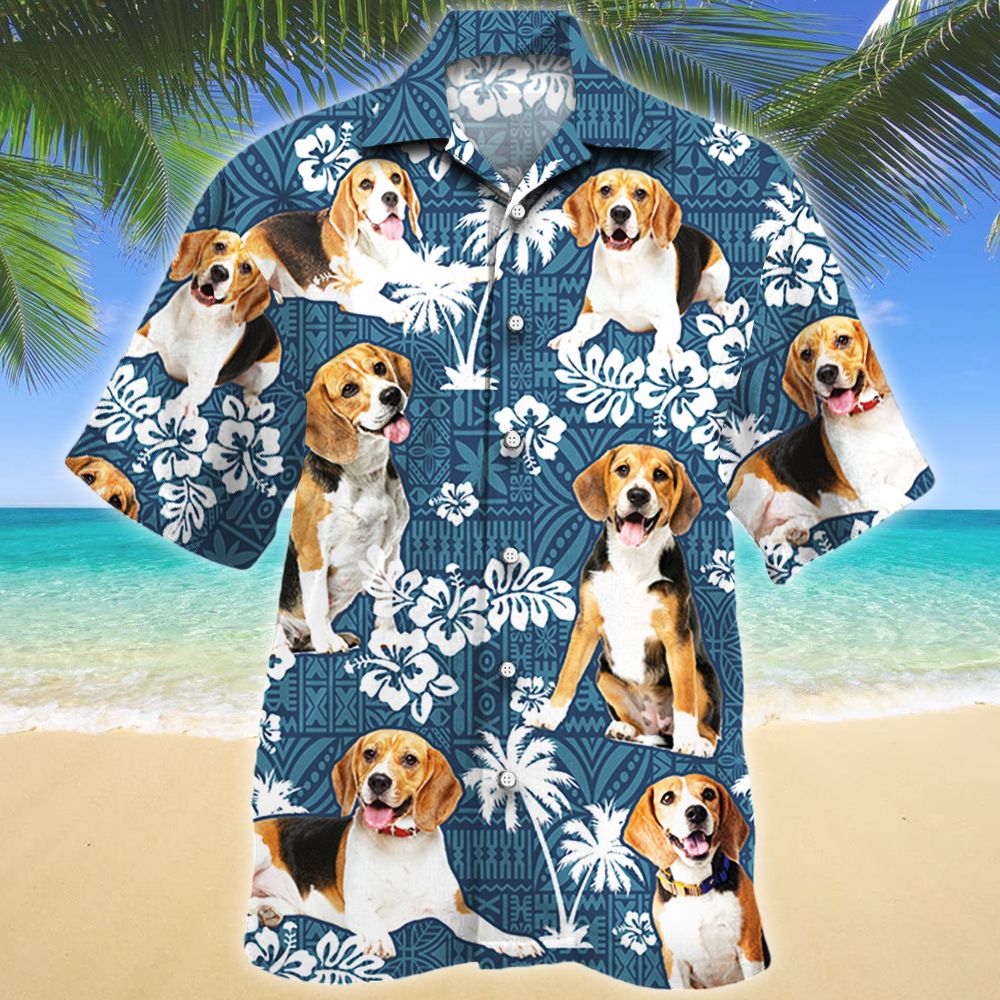 Beagle Dog Lovers Blue Tribal Pattern Hawaiian Shirt Ha920