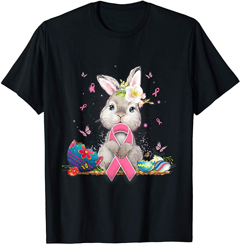 Cute Rabbit Breast Cancer Awareness Easter Bunny With Ribbon T-Shirt