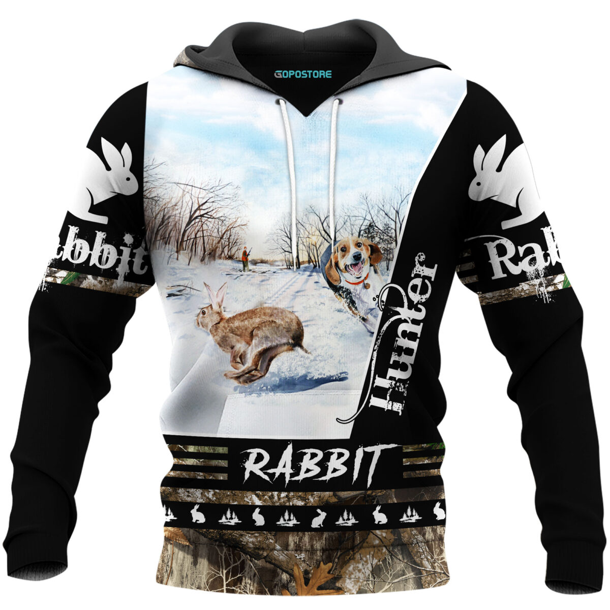 Rabbit Hunting Art 3D All Over Printed Shirts Custom Personalized Text Name Hoodie, Short, Sweater