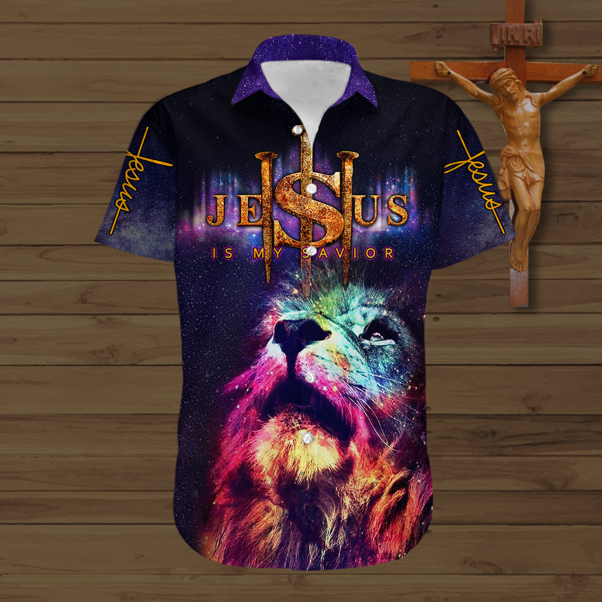 Jesus Is My Savior All Over Printed Hawaii Shirt Colorful Lion Artwork Hawaii Ha39647