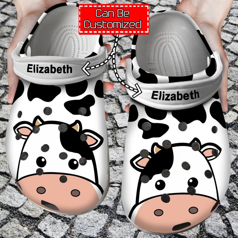 Animal Cow Face Print Personalized Clogs Shoes With Your Name