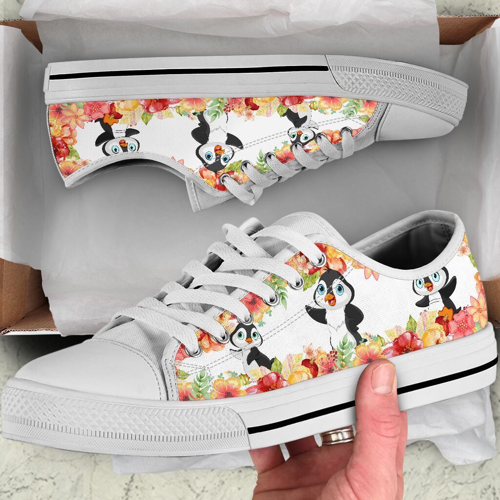 Penguin Beautiful Flowers Low Top Shoes For Women, Shoes For Men Custom Shoes