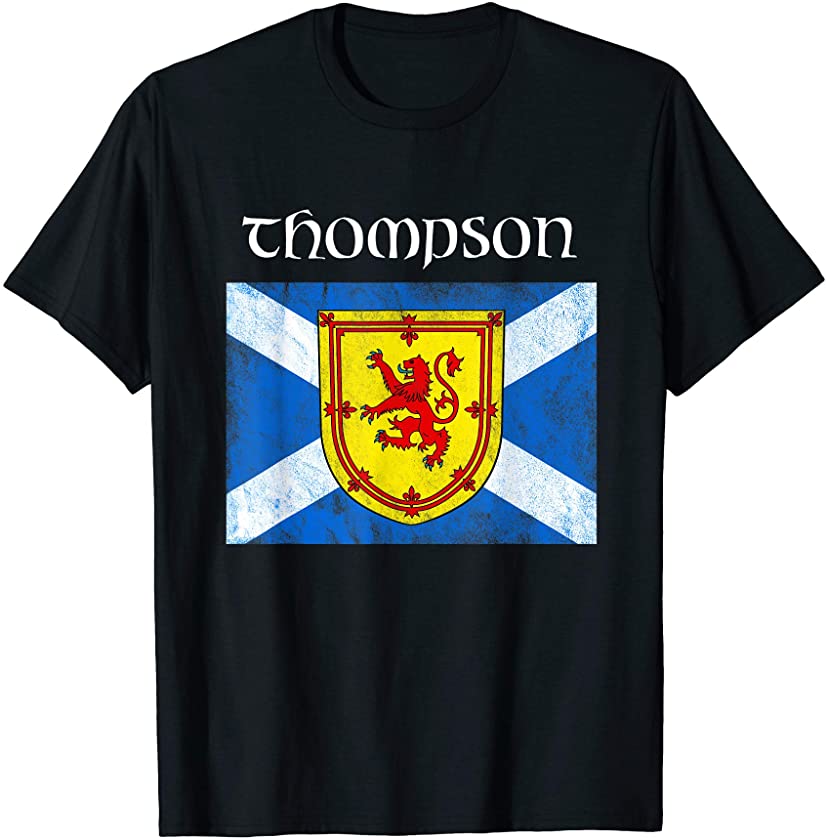 Thompson Scottish Clan Name T Shirt Lion Flag