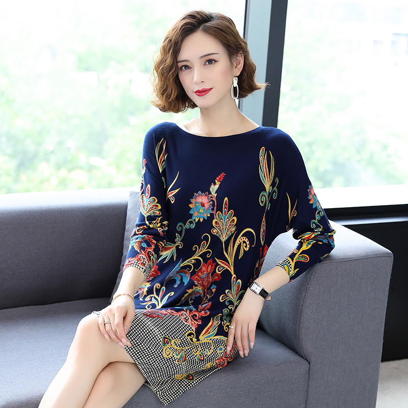 YISU Fashion Floral Print Sweater Dress women Long Sleeve Loose Casual long Jumper Women 2020 Autumn Winter Sweater Dress women alx