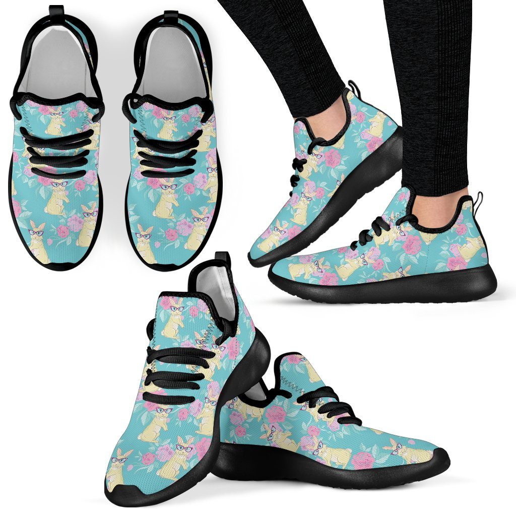 Bunny Rabbit Print Pattern Black Men Women Knit Sneaker