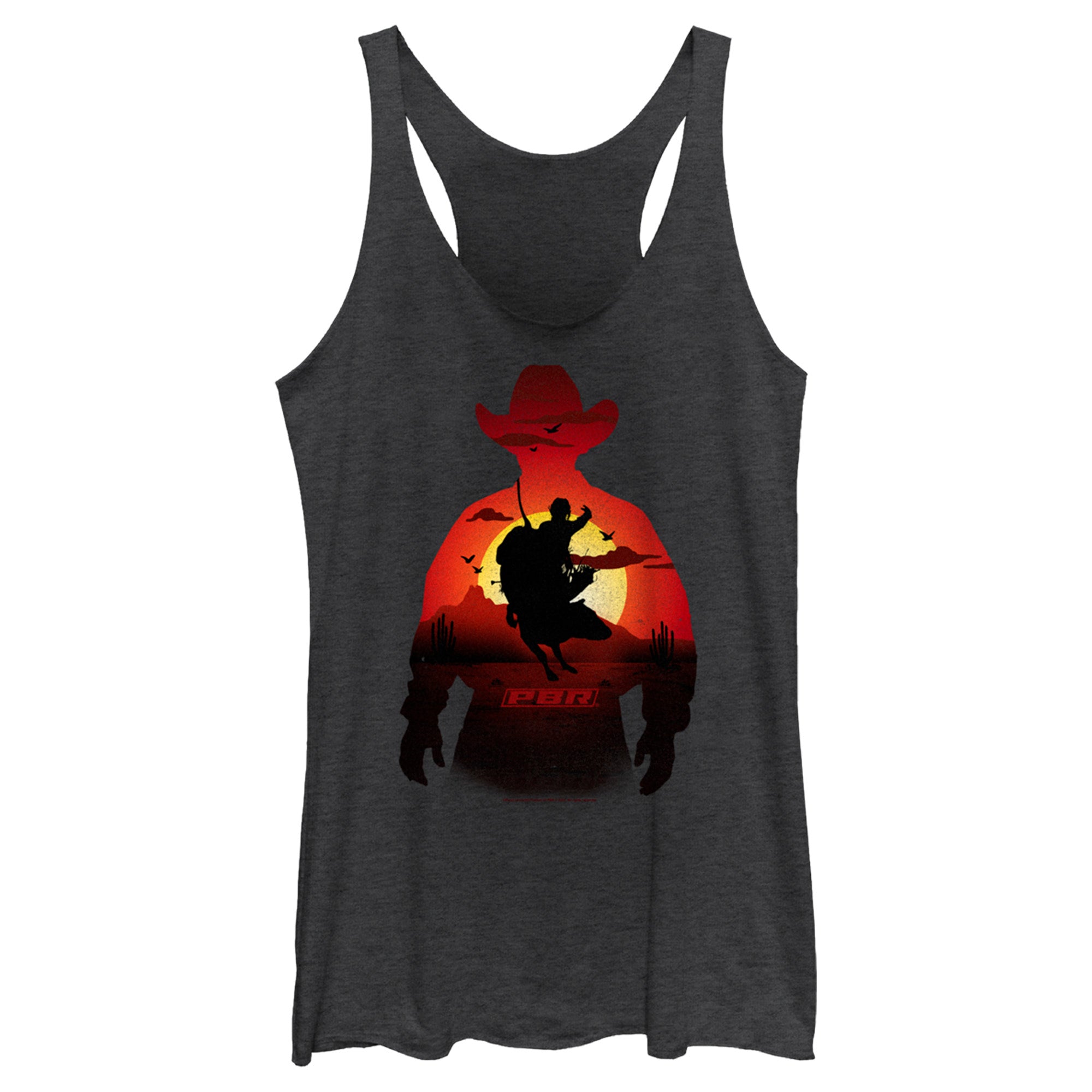 Women’S Professional Bull Riders Sunset Cowboy Silhouette Racerback Tank Top