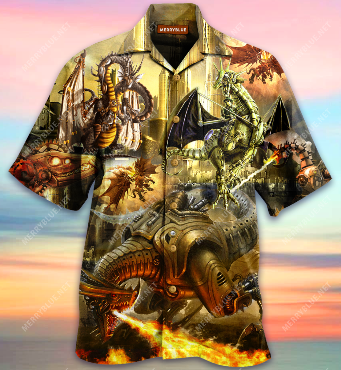 Steampunk Dragon In City Unisex Hawaii Shirt Ha98020