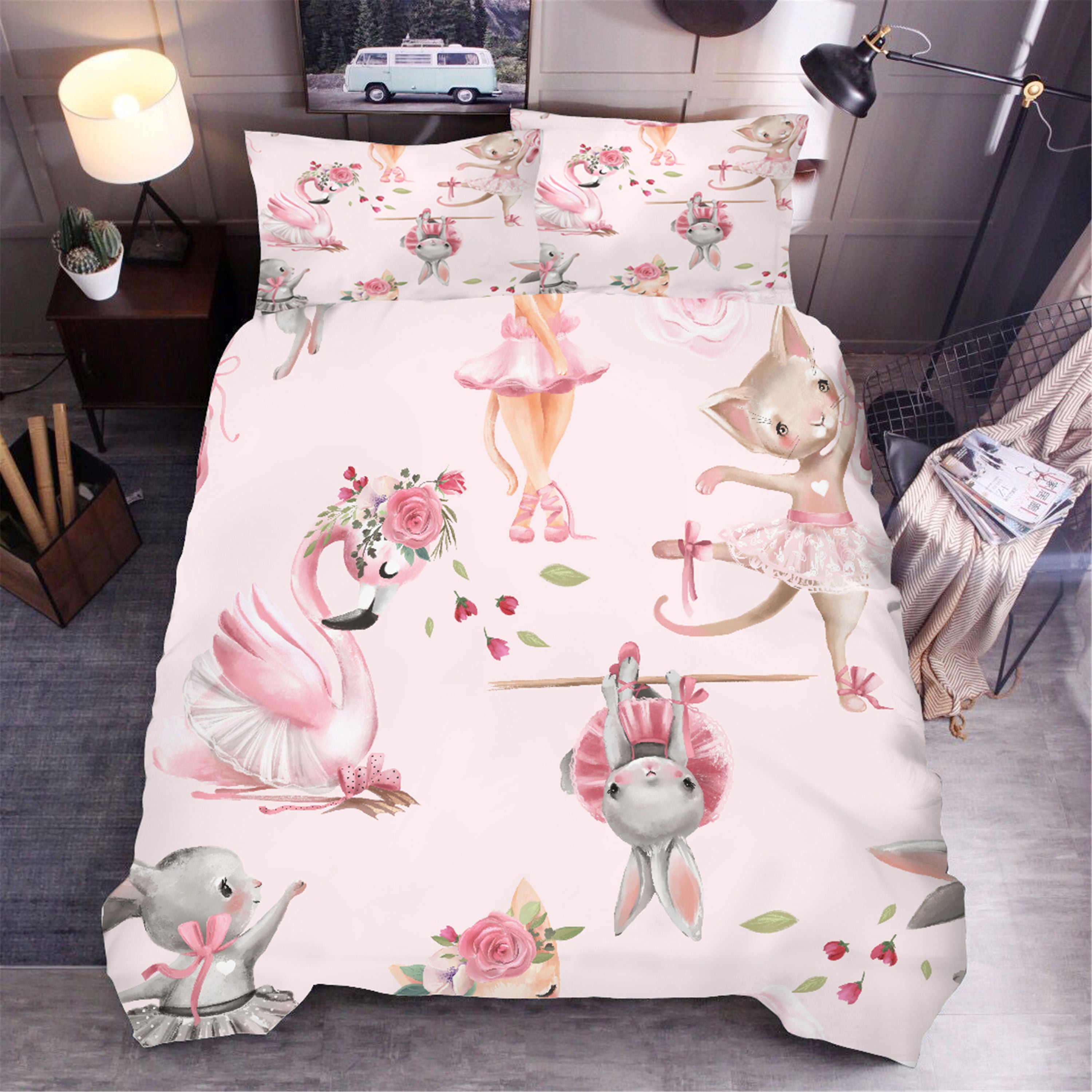 3D Pink Rabbit Cat Flamingo Quilt Cover Set Bedding Set Duvet Cover Pillowcases Sf19