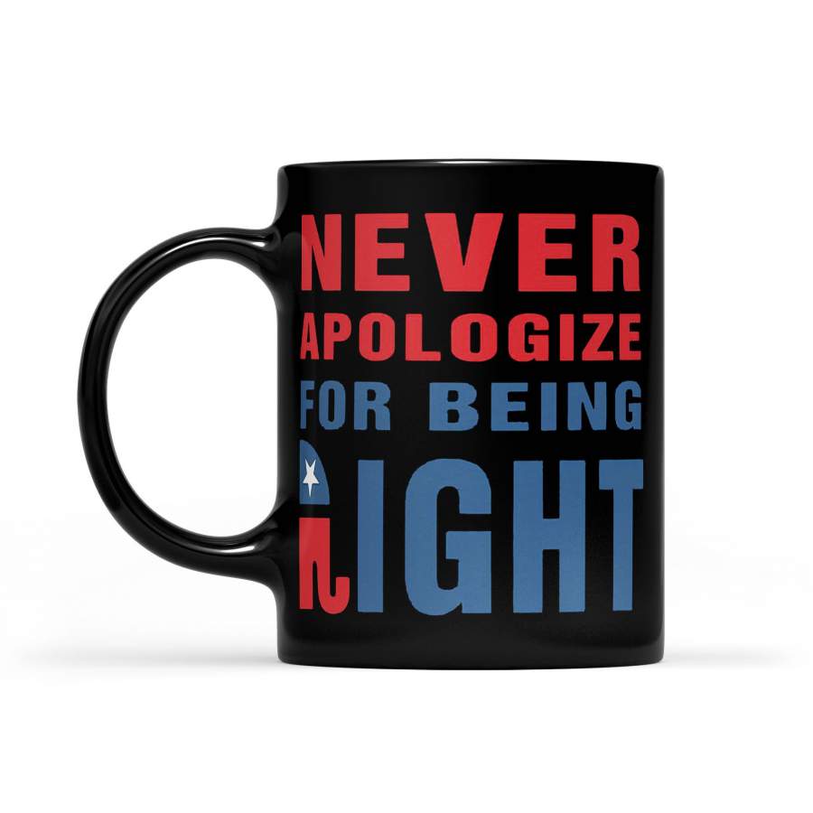 Never Apologize For Being Right Elephant – Black Mug