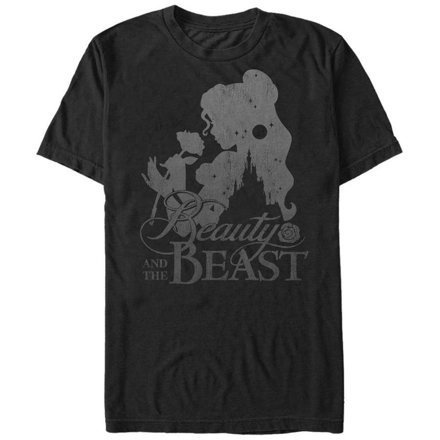 Beauty and the Beast Men’s Belle Rose Silhouette  T Shirt Black