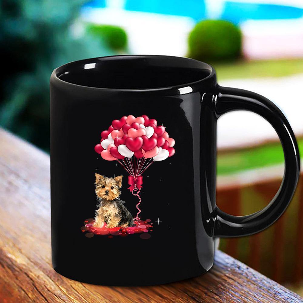 Yorkie Lovers Pink Heart Balloon Great Gift For Elephant Lover Black Mug