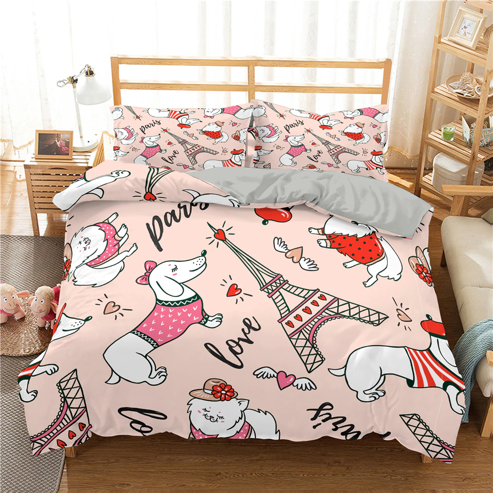 Zeimon Boys Girls Bedding Set Fashion Adult Children Duvet Cover Cover Pillowcase Cute Cartoon Bear Puppys