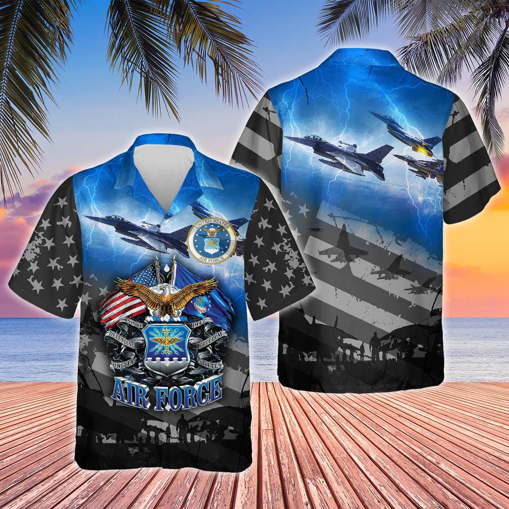 Amazing Us Air Force Blue Black Flag Unisex Hawaiian Shirts