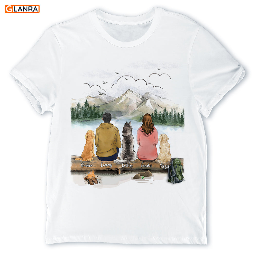 Couple And Dogs Camping In Lake Personalized Unisex T-Shirt