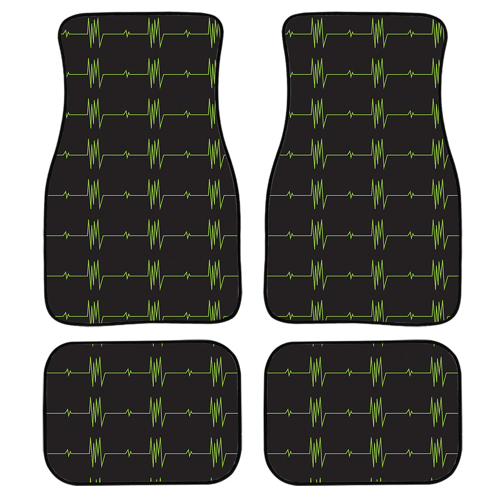 Green Heartbeat Pattern Print Front And Back Car Floor Mats, Front Car Mat