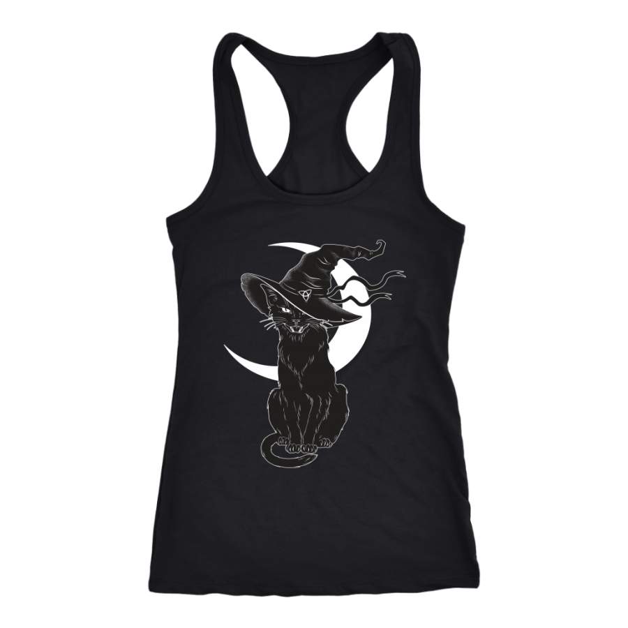 Vintage Scary Halloween Black Cat Witch Hat & Moon Shirts EmprintsTOP