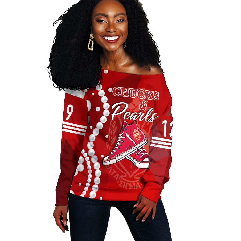 Greek Life Sweatshirt –  Chuck Delta Sigma Theta Pearls Women Off Shoulder