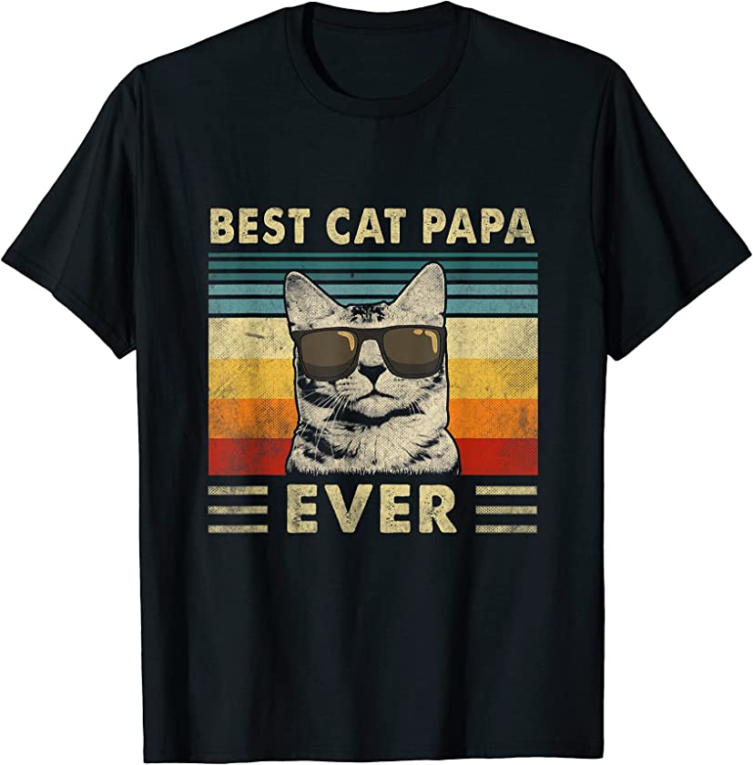 Best Cat Papa Ever Shirt Vintage Retro Cat Dad Father Day T-Shirt