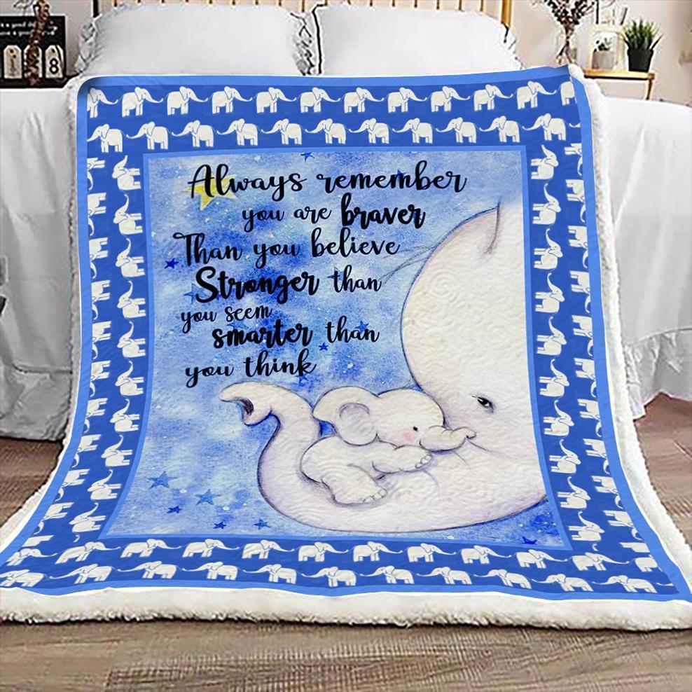 My Child Always Remember Braver Stronger Smarter Blue Elephant Cozy Fleece Blanket, Sherpa Blanket