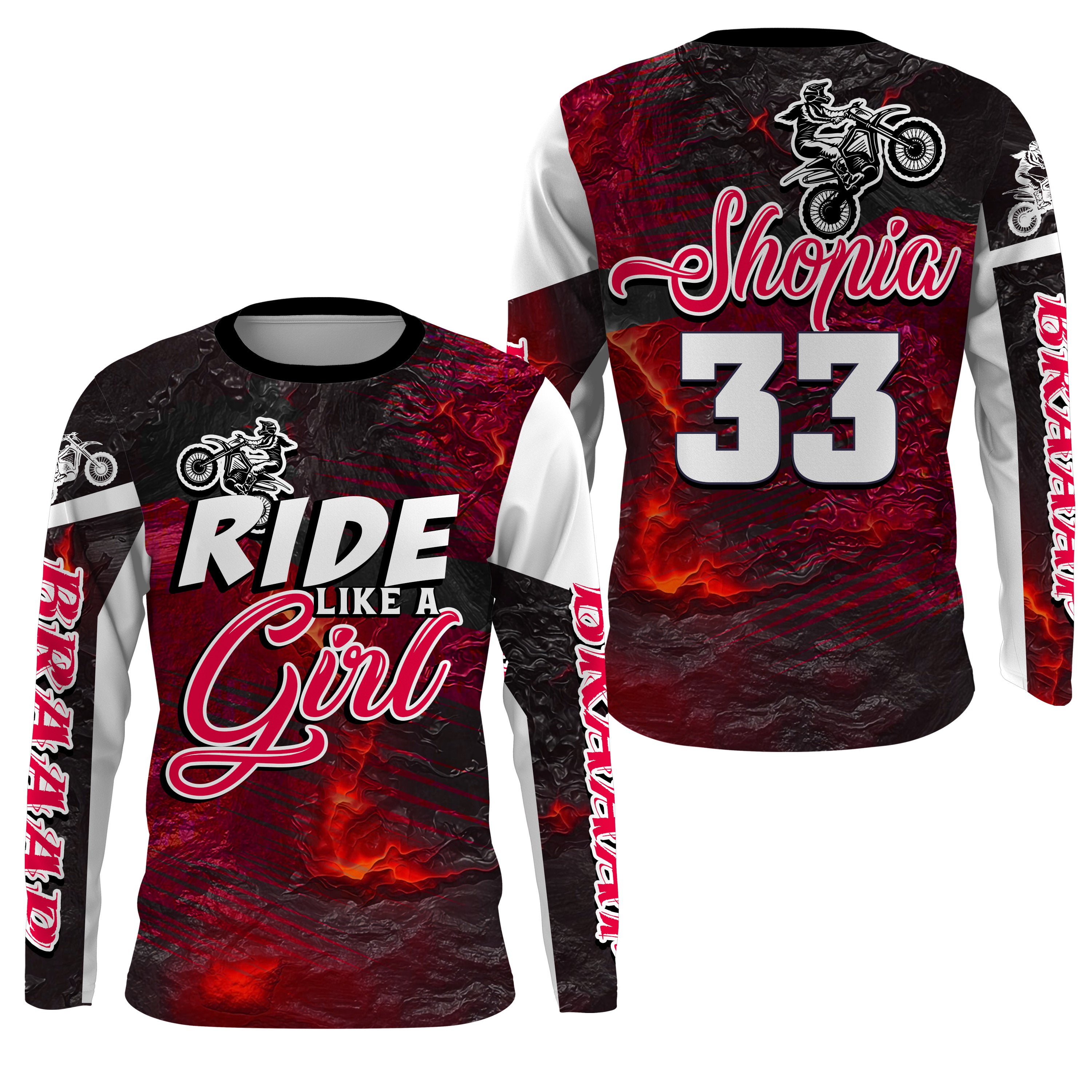 Ride Like A Girl Motocross Jersey Personalized Upf30+ Red Dirt Bike Riding Shirt Female Riders| Nms741