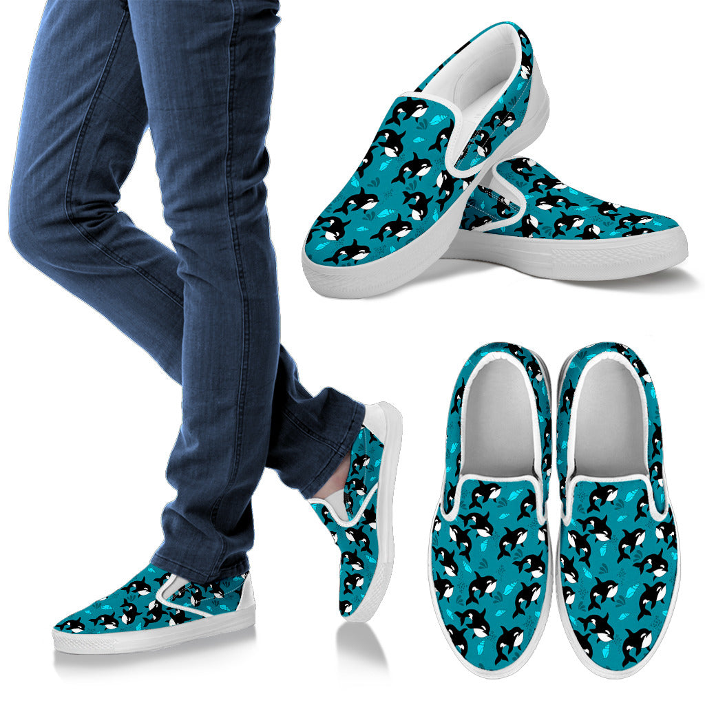 Whale Sea Design Themed Print Men Slip Ons Shoes