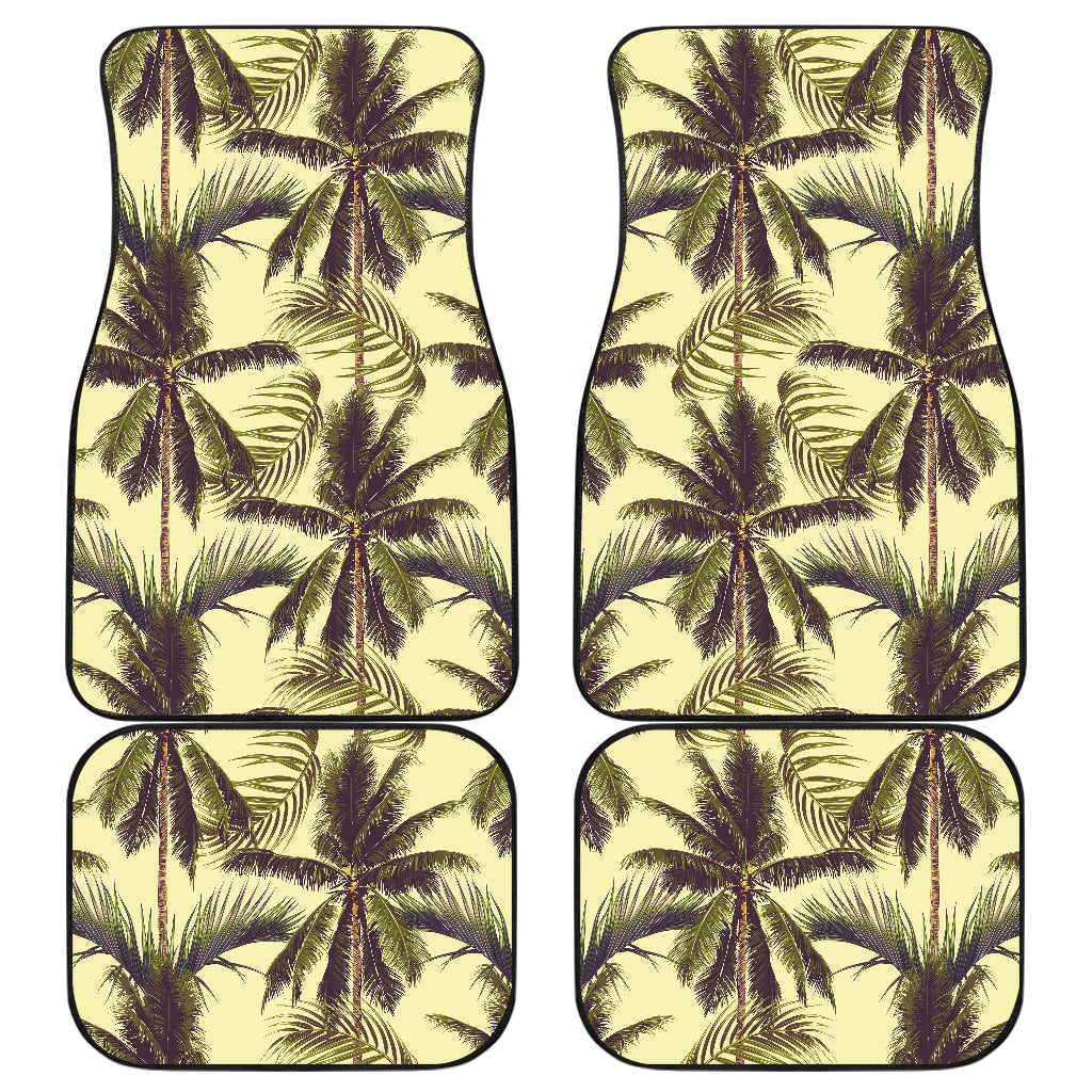 Vintage Palm Tree Pattern Print Front And Back Car Floor Mats, Front Car Mat