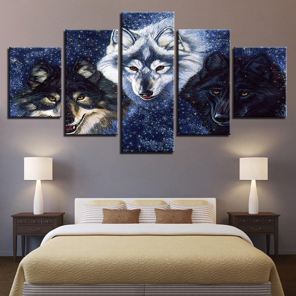 Wolf 23 Animal 5 Panel Canvas Art Wall Decor